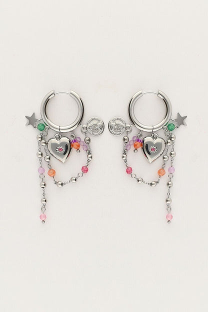 Boucles d'oreilles chaîne avec perles fantaisie multicolores