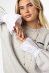 Sweat gris clair avec manchettes en popeline "Coucou"