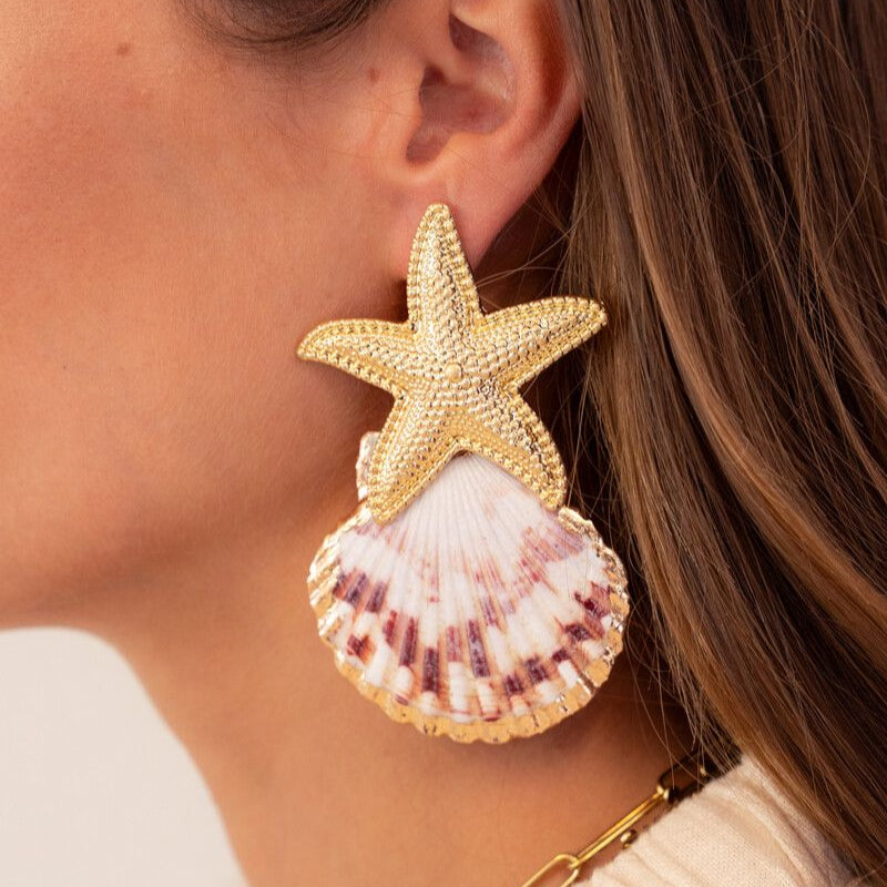Boucles d'oreilles pendantes Mer avec coquillage et étoile de mer