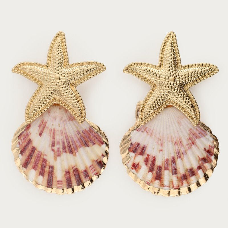 Boucles d'oreilles pendantes Mer avec coquillage et étoile de mer