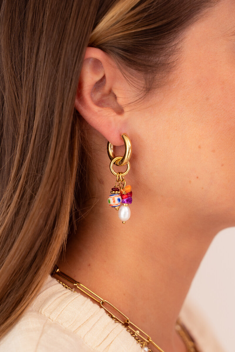 Boucles d'oreilles Mer avec perles fantaisie multicolores