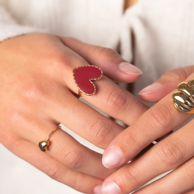 Bague avec cœur bordeaux