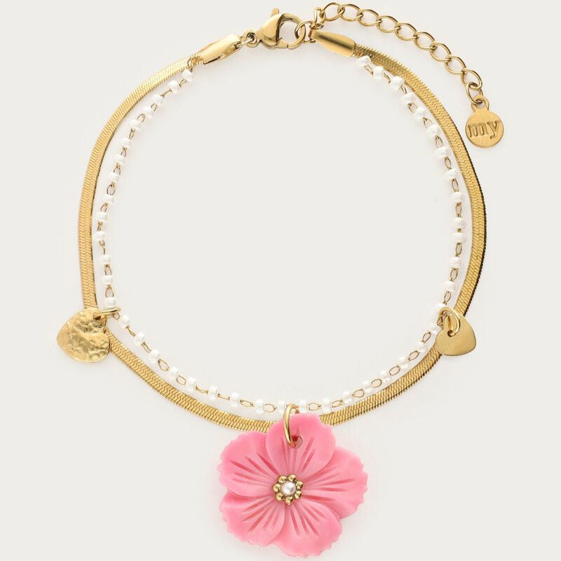 Bracelet double Botanical avec fleur rose