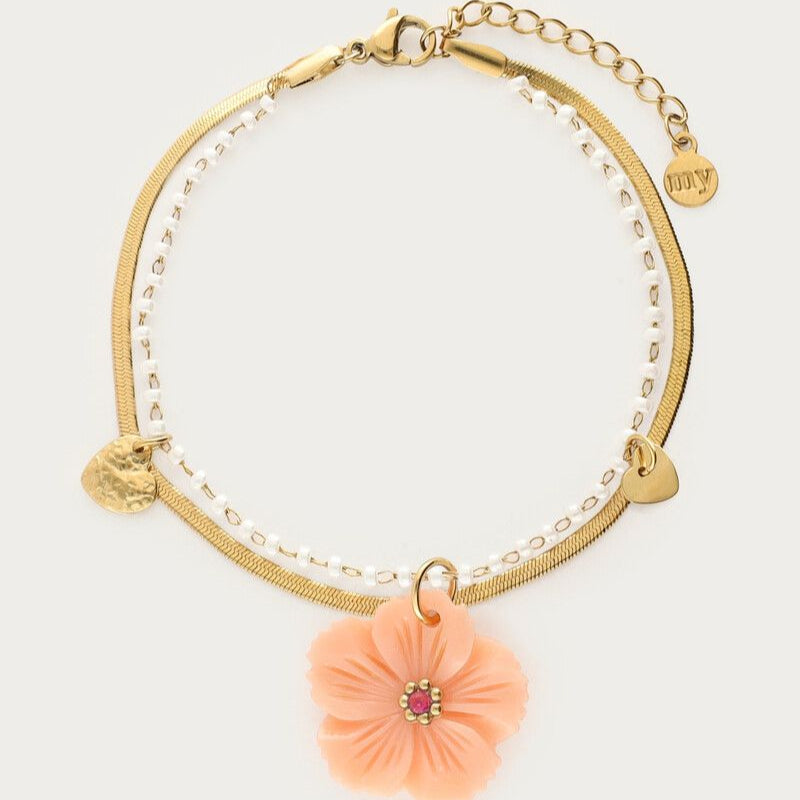 Bracelet double Botanical avec fleur pêche