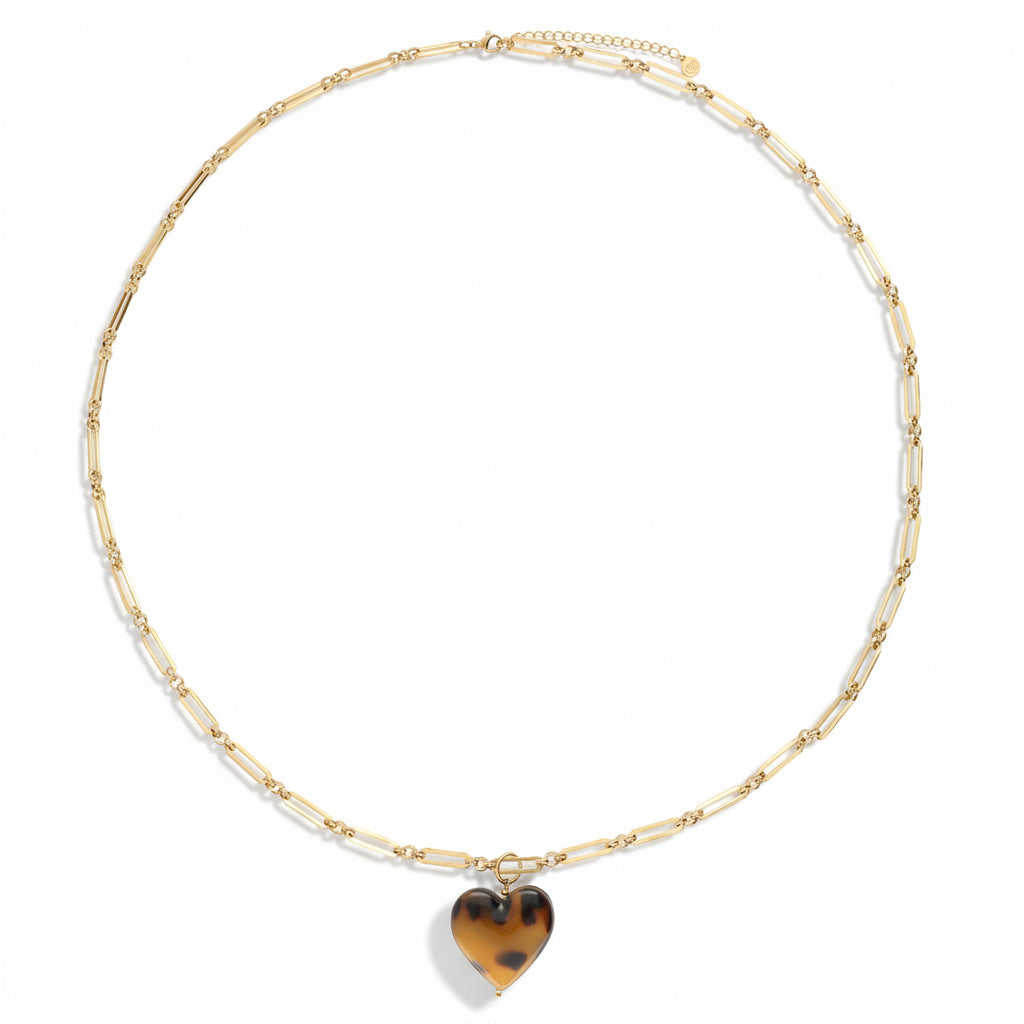 Sautoir avec cœur imprimé léopard