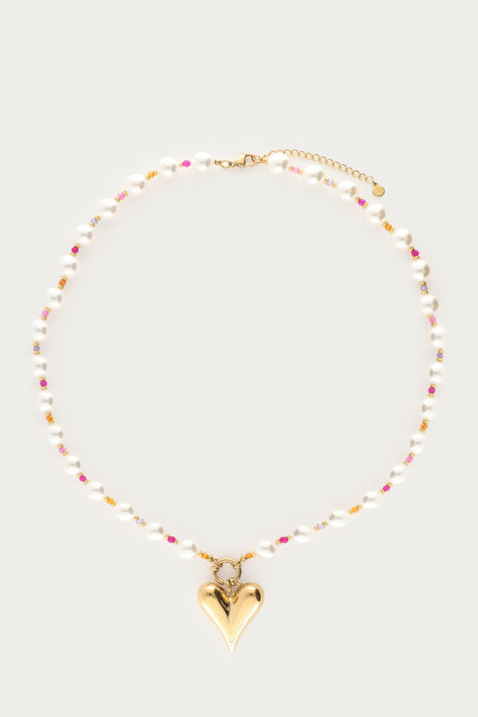 Collier avec perles fantaisie et cœur