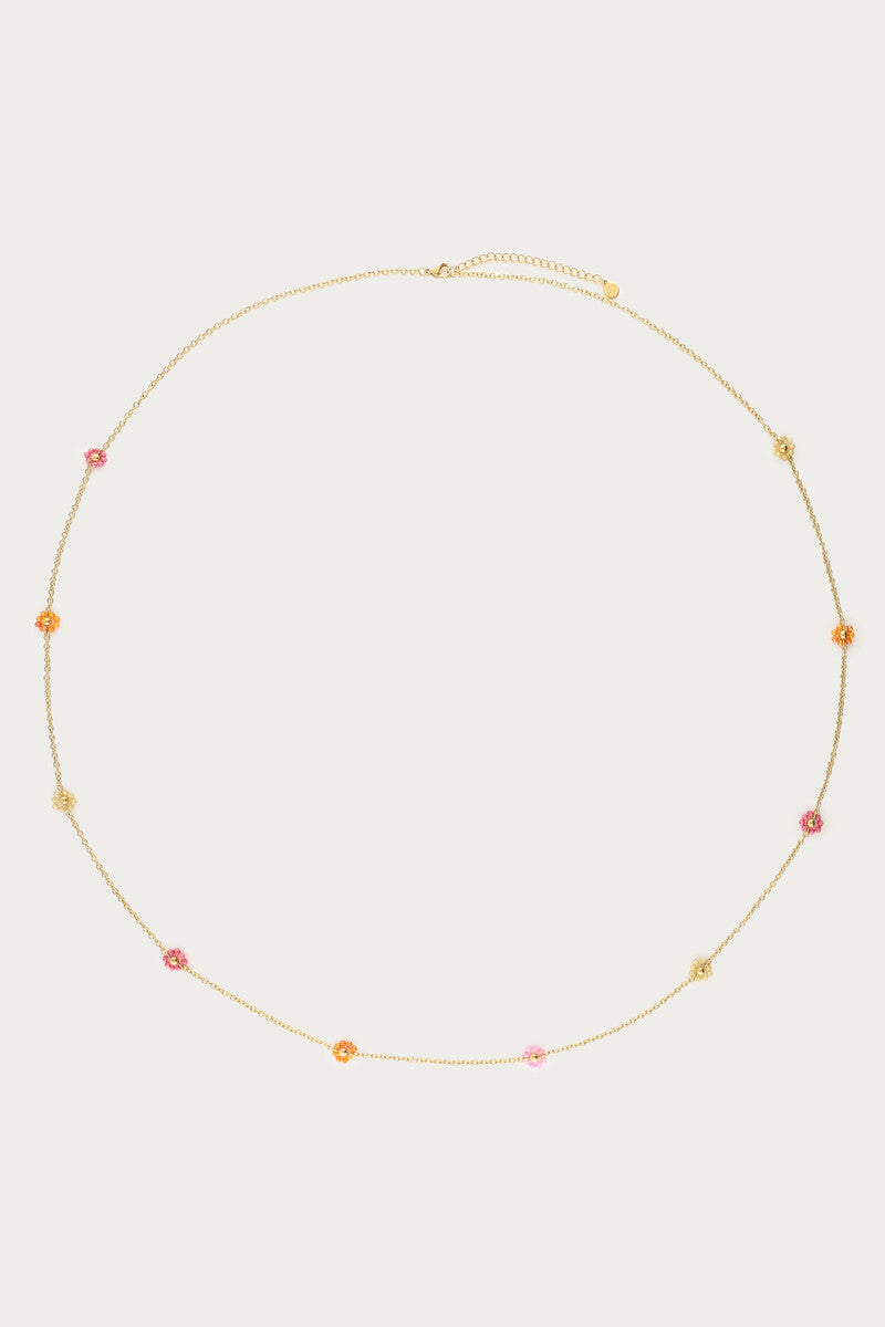 Long collier minimaliste avec perles florales multicolores