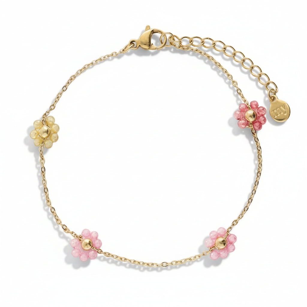 Minimalist bracelet with multicolored floral beads