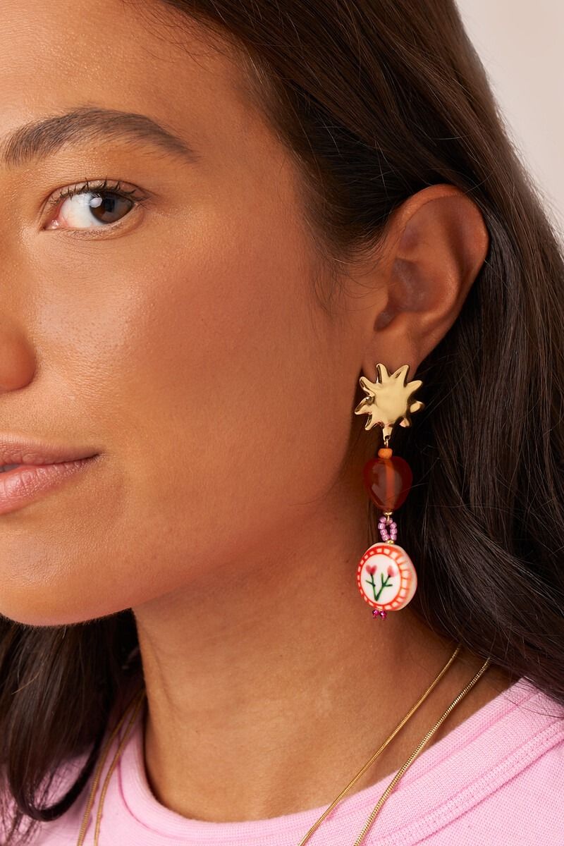 Boucles d'oreilles multicolores en résine avec perles fantaisie