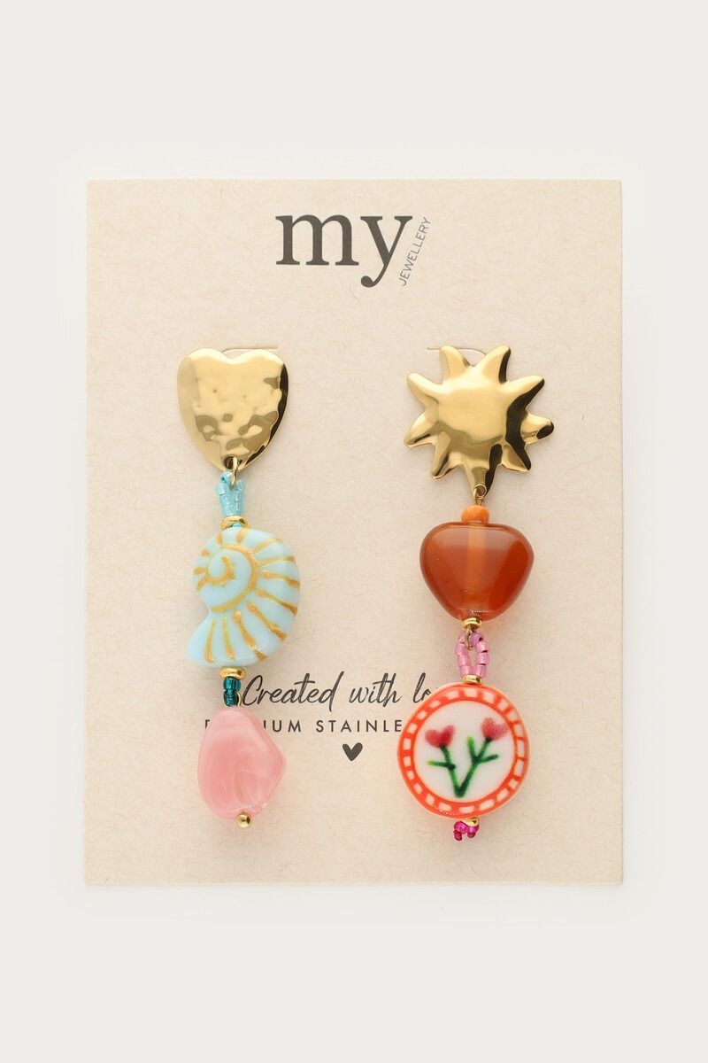 Boucles d'oreilles multicolores en résine avec perles fantaisie