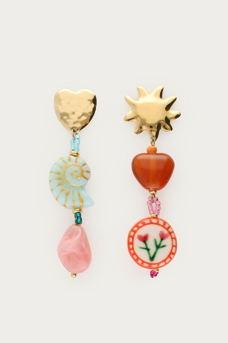 Boucles d'oreilles multicolores en résine avec perles fantaisie