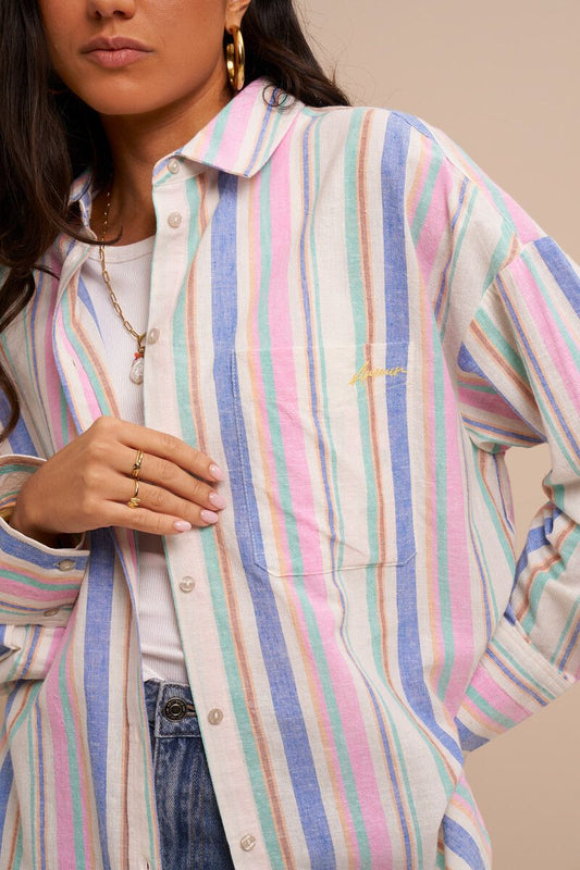 Chemise oversize multicolore à rayures