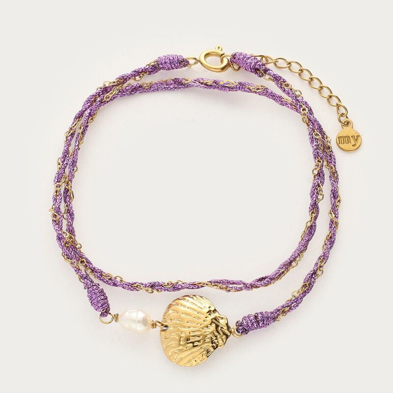 Bracelet violet double Nomads avec coquillage