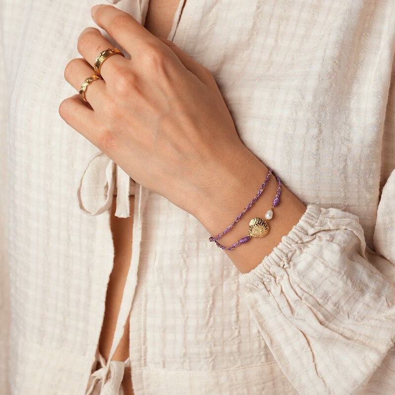 Bracelet violet double Nomads avec coquillage