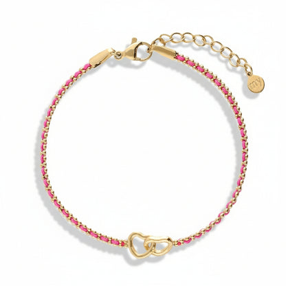 Bracelet en corde rose avec double cœur