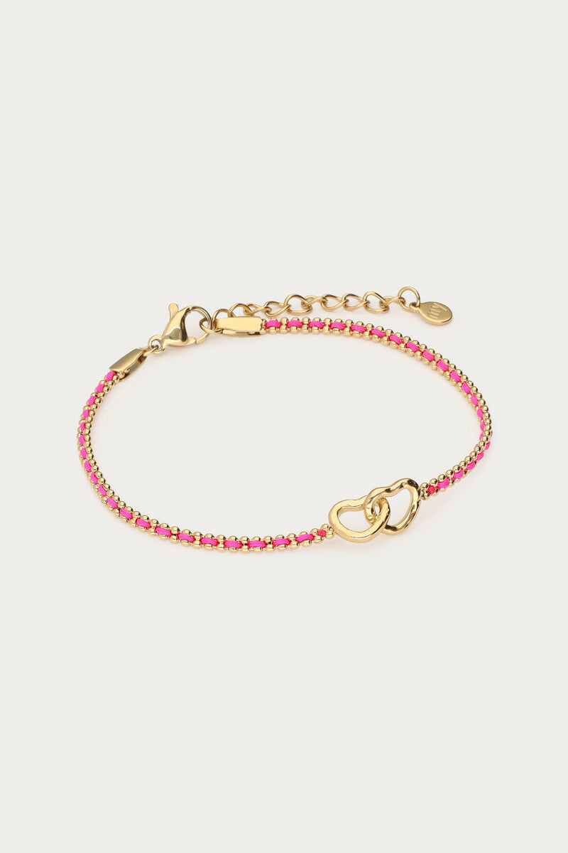 Bracelet en corde rose avec double cœur