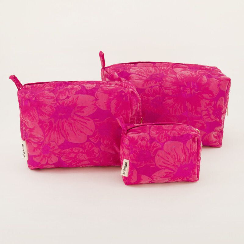 Set de trousses de toilette rose avec jacquard
