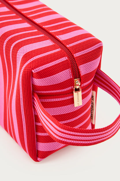 Trousse de toilette rouge et rose à rayures