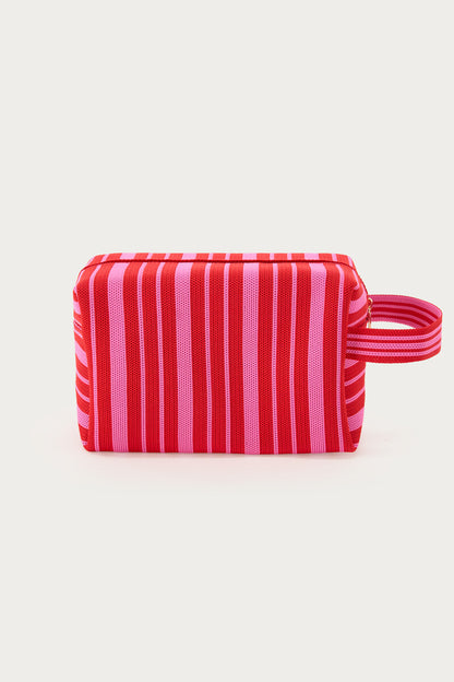 Trousse de toilette rouge et rose à rayures