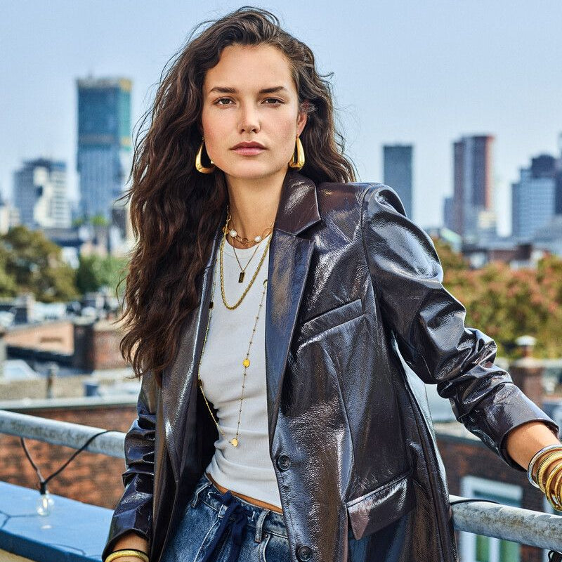 Patent brown blazer