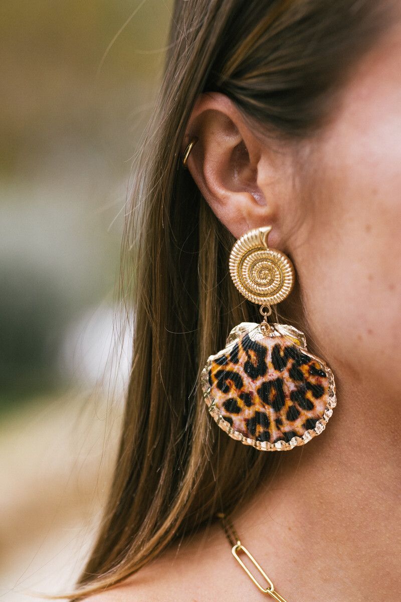 Boucles d'oreilles Mer avec coquillage imprimé léopard