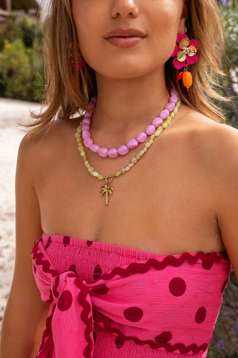 Collier Tropical de perles fantaisie vertes