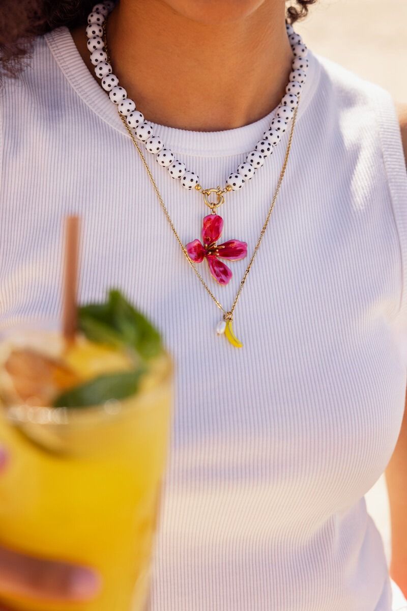 Tropical white polka dot costume pearl necklace