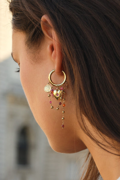 Starry earrings with heart and pearls