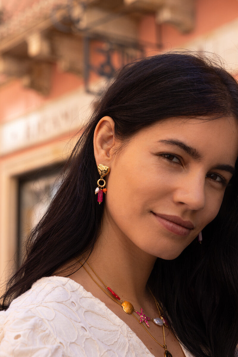 Boucles d'oreilles pendantes Ciao perles fantaisie et petit cœur