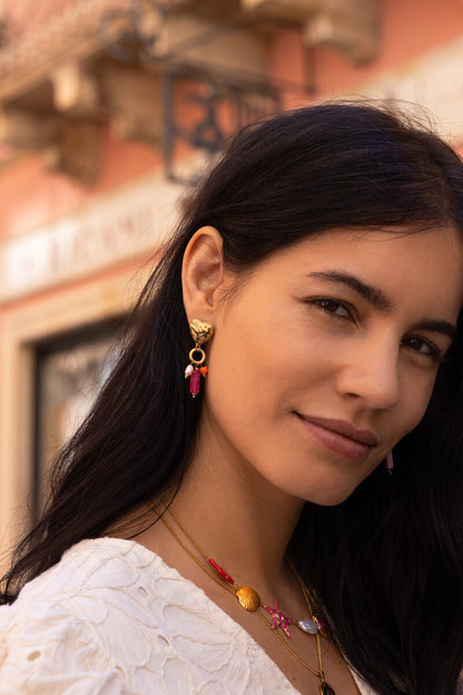 Boucles d'oreilles pendantes Ciao perles fantaisie et petit cœur