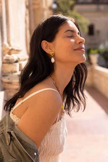 Boucles d'oreilles pendantes Ciao petit cœur et perle fantaisie