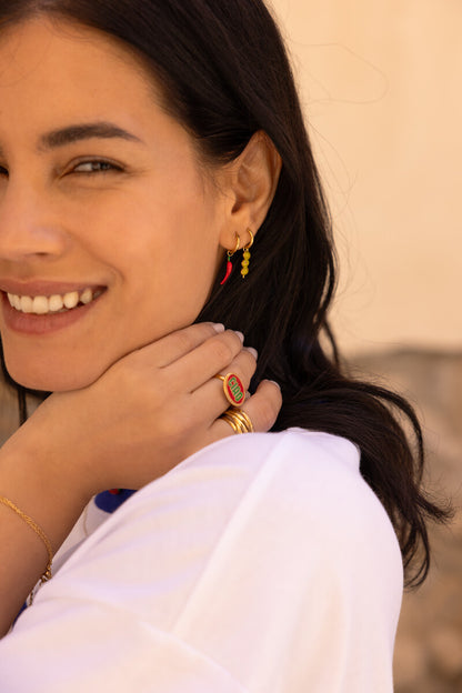 Boucles d’oreilles Ciao piment rouge et olives