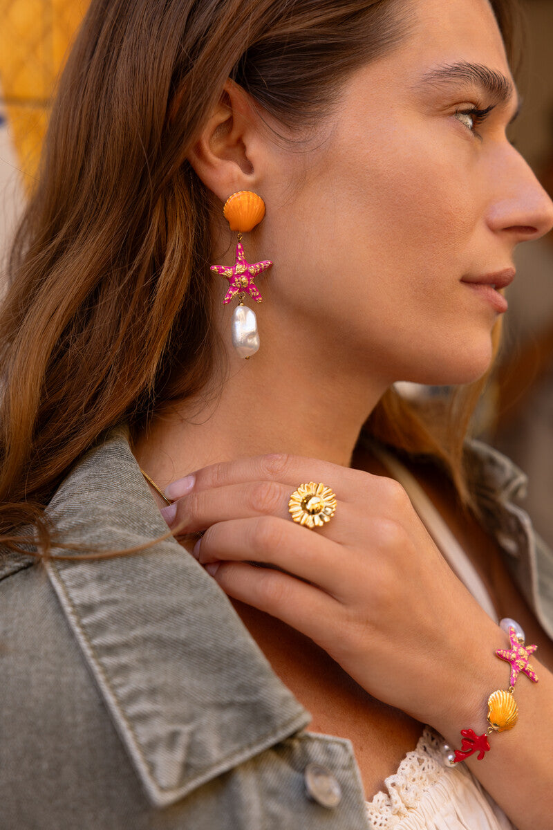 Boucles d’oreilles pendantes Ciao étoile de mer et perles fantaisie