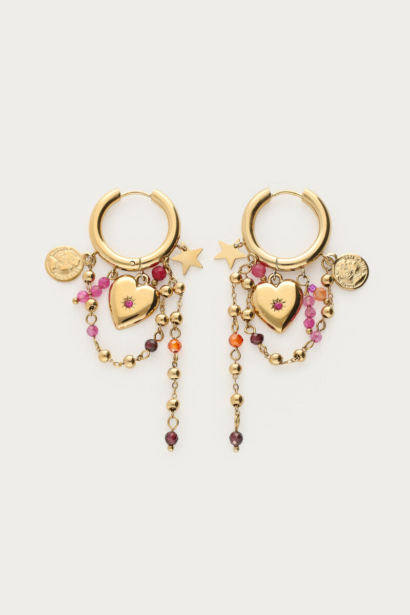 Starry earrings with heart and pearls