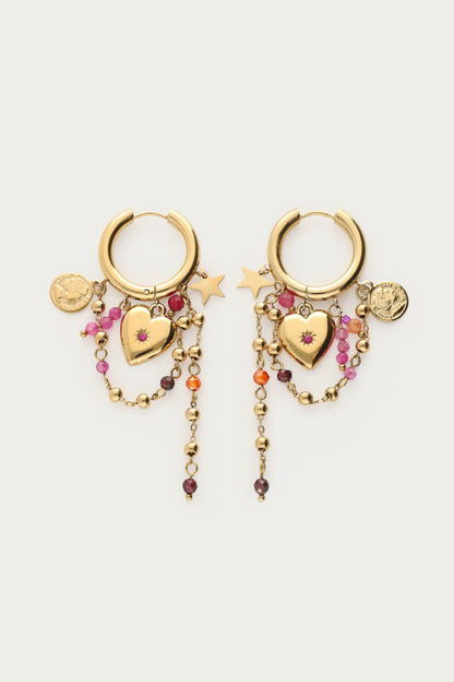 Starry earrings with heart and pearls