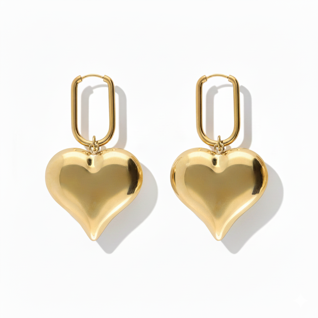 Rectangular earrings with heart-shaped charm