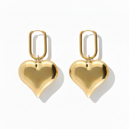 Boucles d'oreilles rectangulaires avec charm en forme de cœur