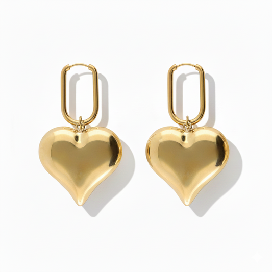 Boucles d'oreilles rectangulaires avec charm en forme de cœur