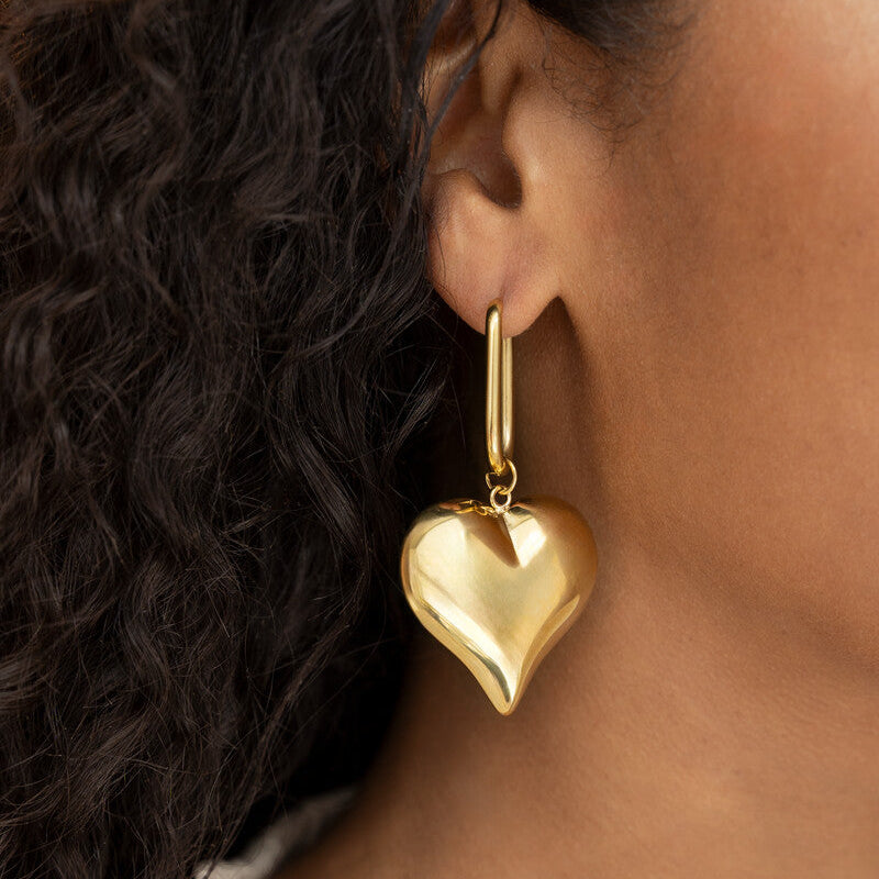 Boucles d'oreilles rectangulaires avec charm en forme de cœur