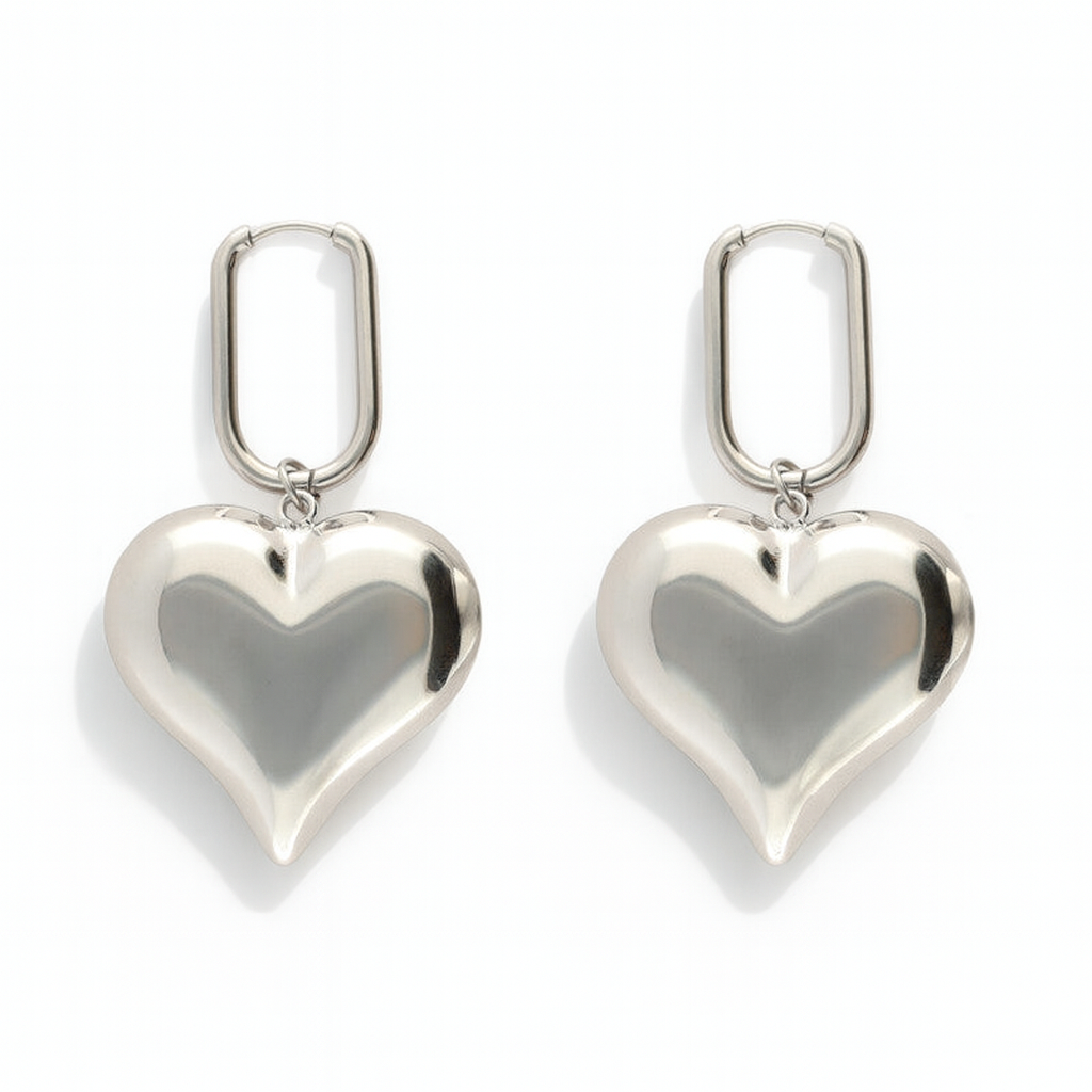Rectangular earrings with heart-shaped charm