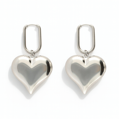 Boucles d'oreilles rectangulaires avec charm en forme de cœur