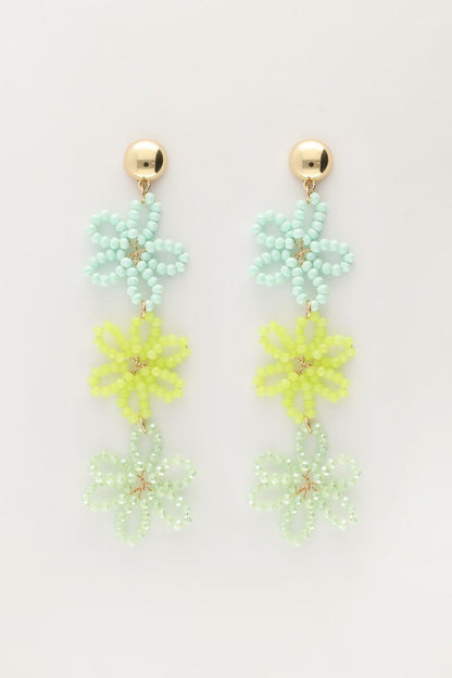 Boucles d'oreilles avec 3 fleurs vertes