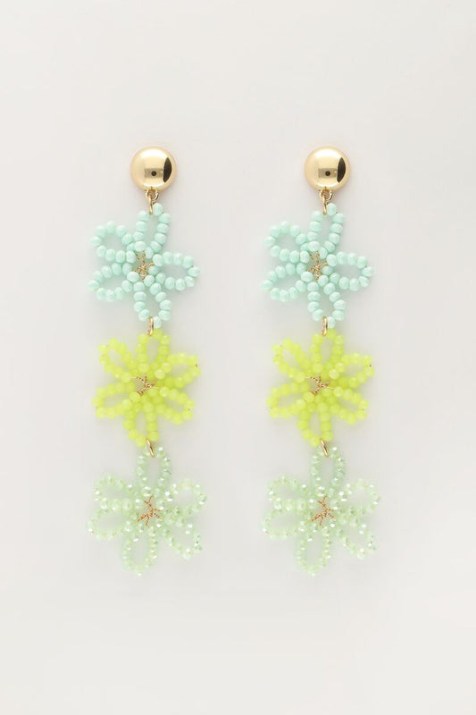 Boucles d'oreilles avec 3 fleurs vertes