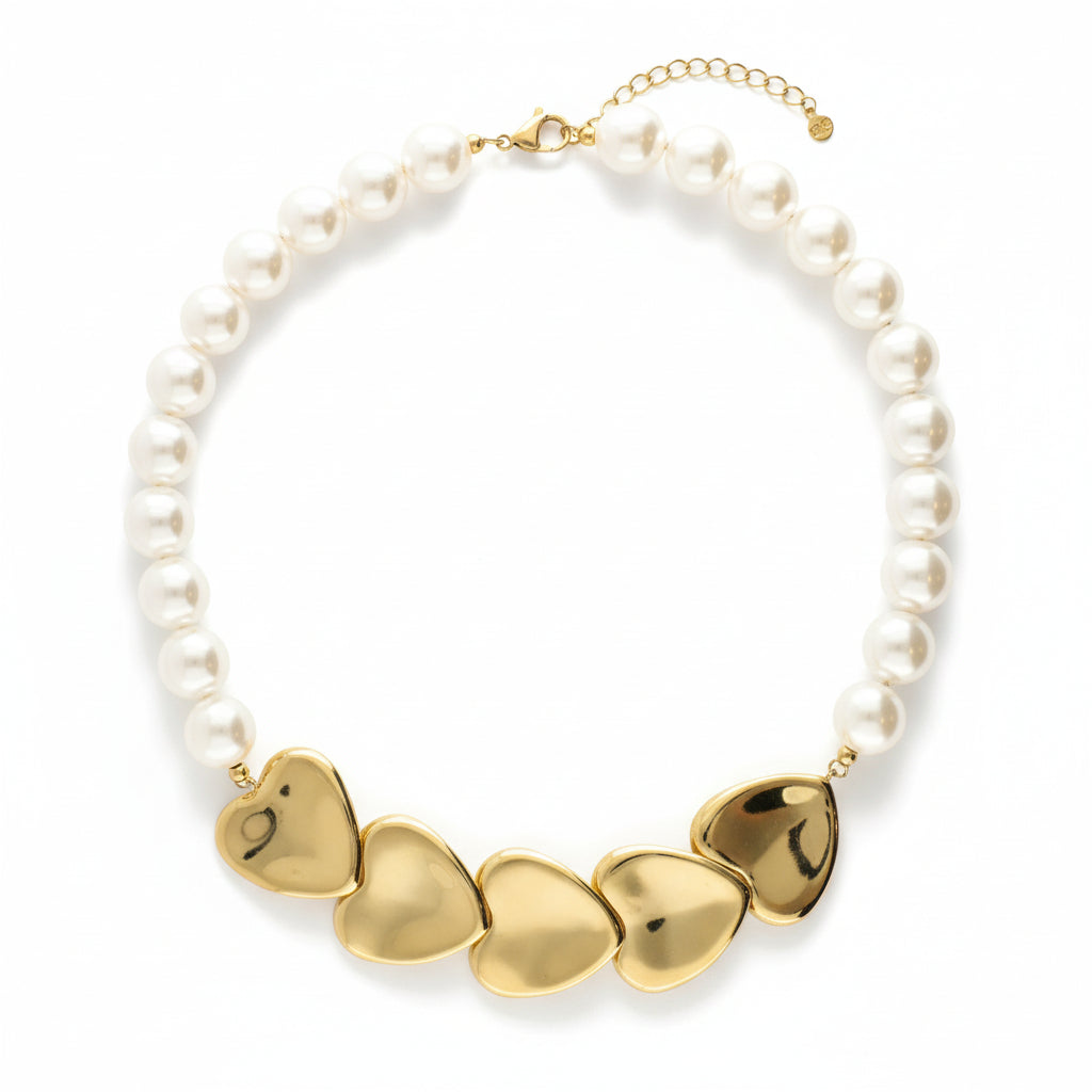 Collier de perles fantaisie avec cœurs