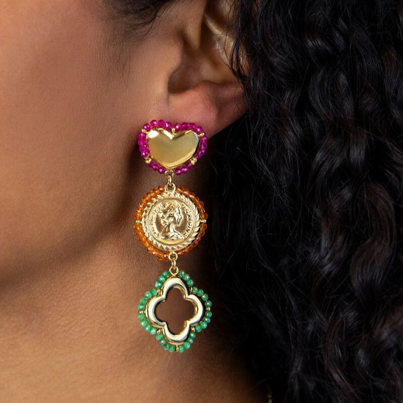 Boucles d'oreilles Sunrocks soleil avec charms et perles fantaisie