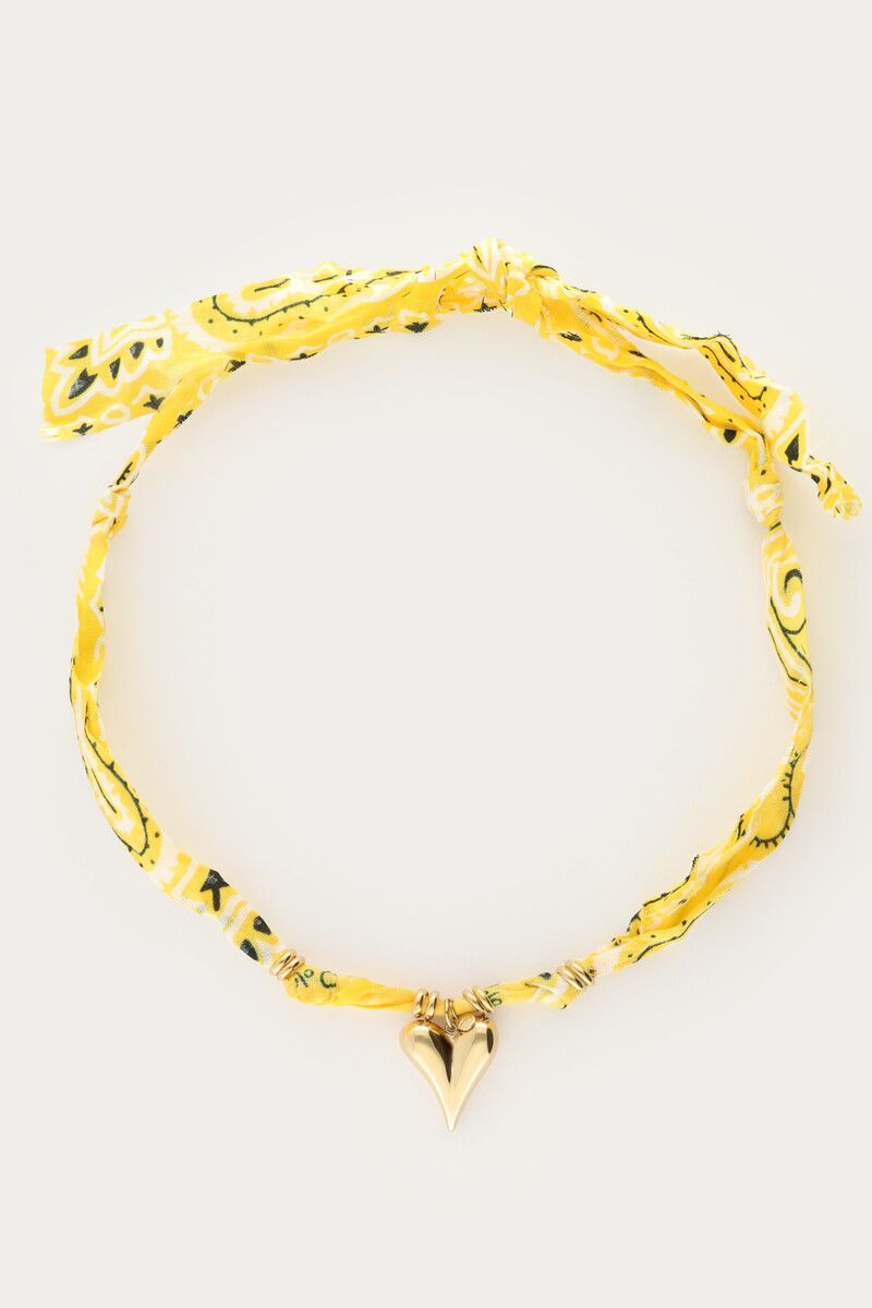 Yellow Tropical bandana necklace with heart
