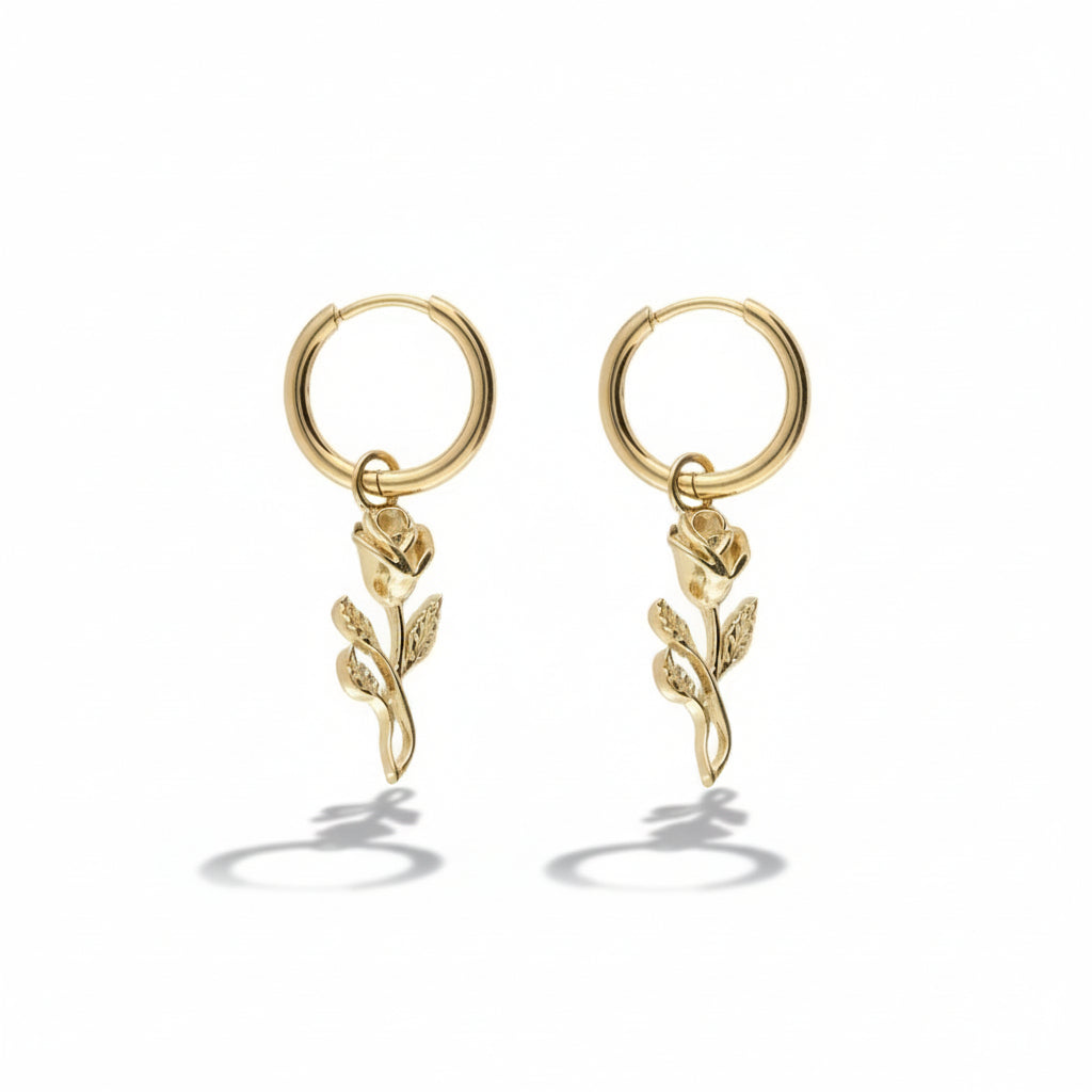 Boucles d'oreilles Vintage avec mini rose plate