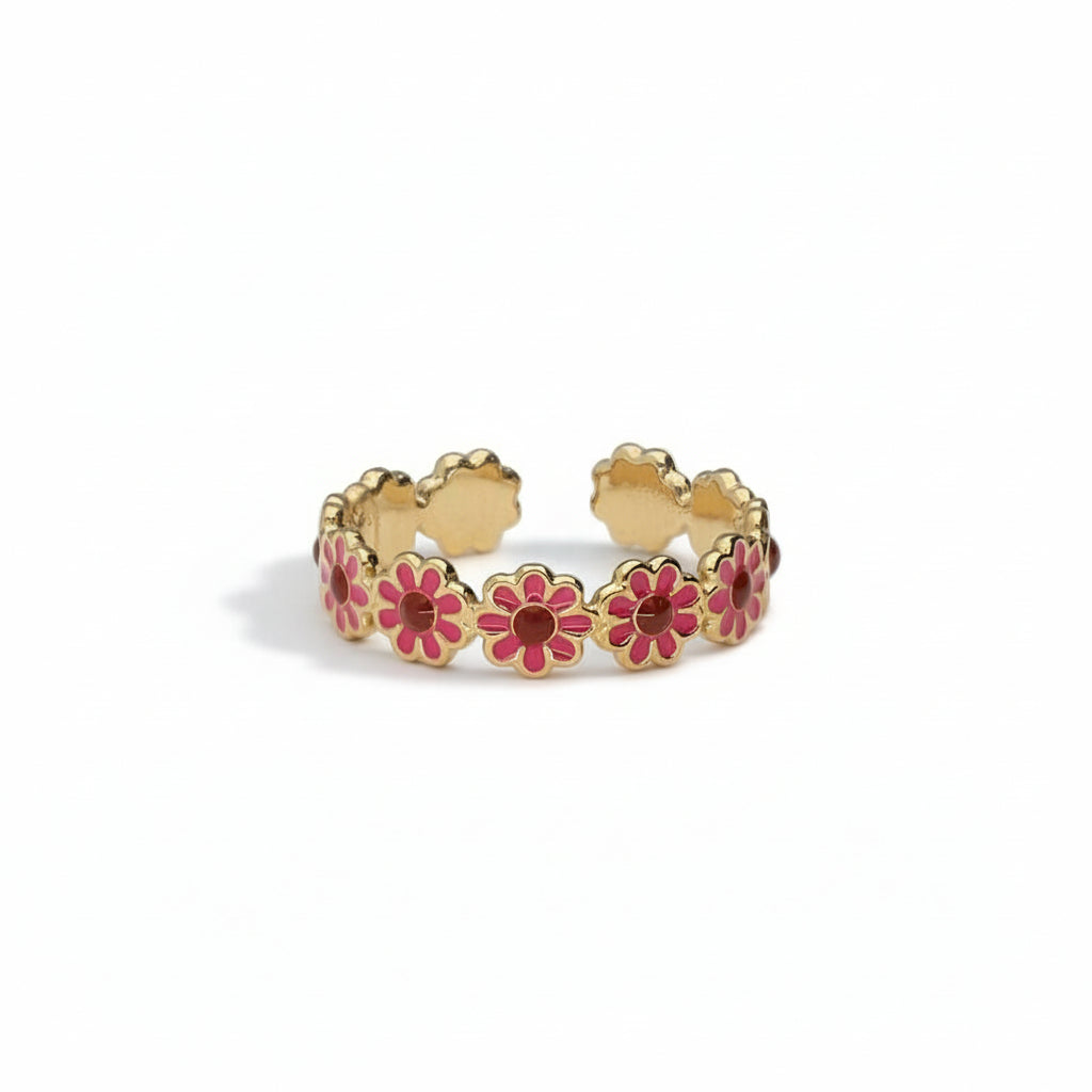 Bague vintage avec fleurs roses et rouges