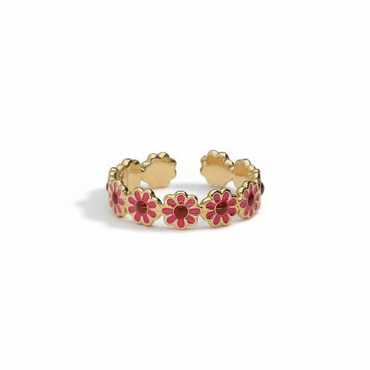 Bague vintage avec fleurs roses et rouges