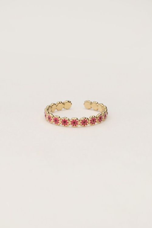 Bague Vintage avec mini fleur rose et rouge